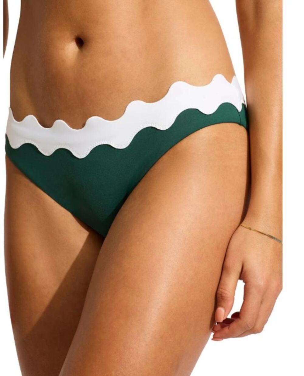 SEAFOLLY Women's Gia Ric Rac Hipster Bikini Bottom Size 10 Green White NWT